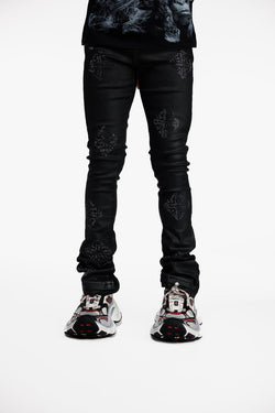 GUAPI Obsidian Black Icon Embellished Denim (Obsidian-Black-Icon-Embellished-Denim) STACKED JEANS