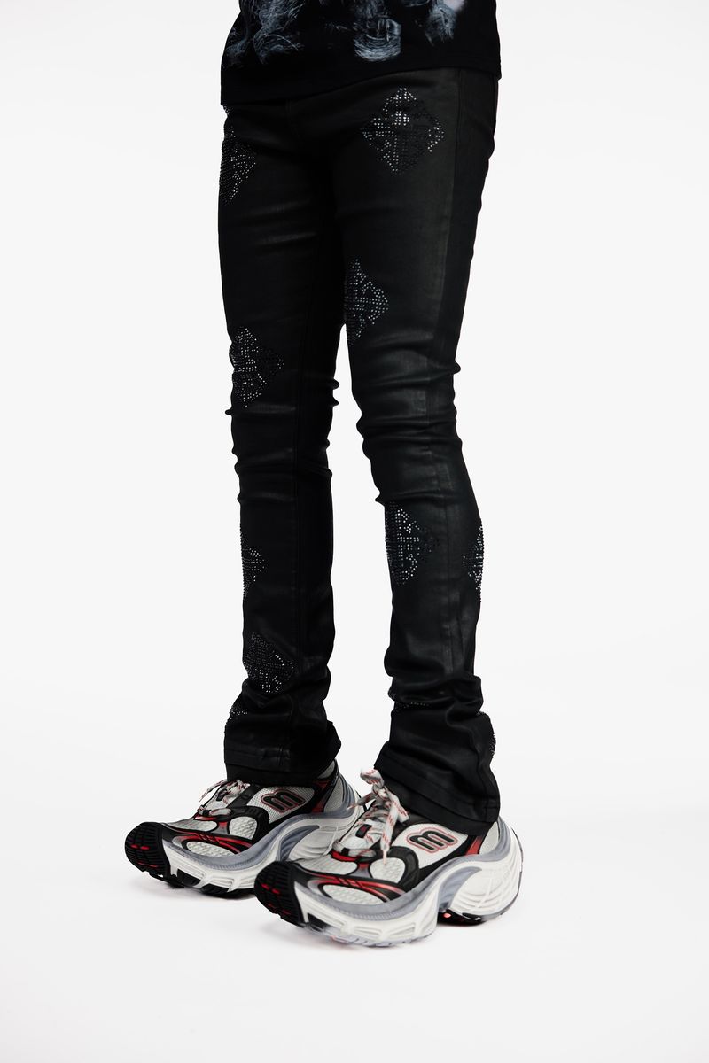 GUAPI Obsidian Black Icon Embellished Denim (Obsidian-Black-Icon-Embellished-Denim) STACKED JEANS