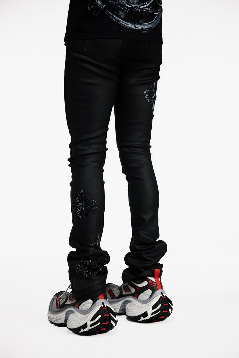 GUAPI Obsidian Black Icon Embellished Denim (Obsidian-Black-Icon-Embellished-Denim) STACKED JEANS