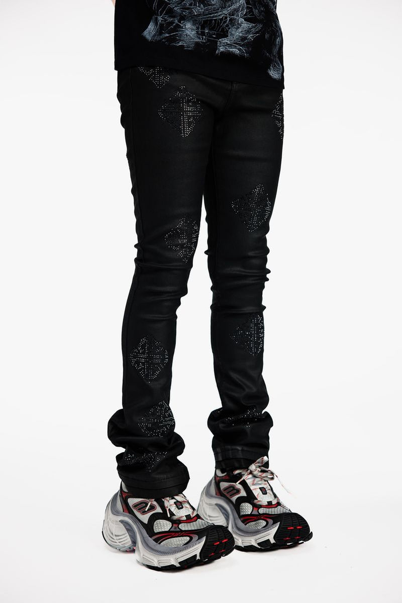 GUAPI Obsidian Black Icon Embellished Denim (Obsidian-Black-Icon-Embellished-Denim) STACKED JEANS