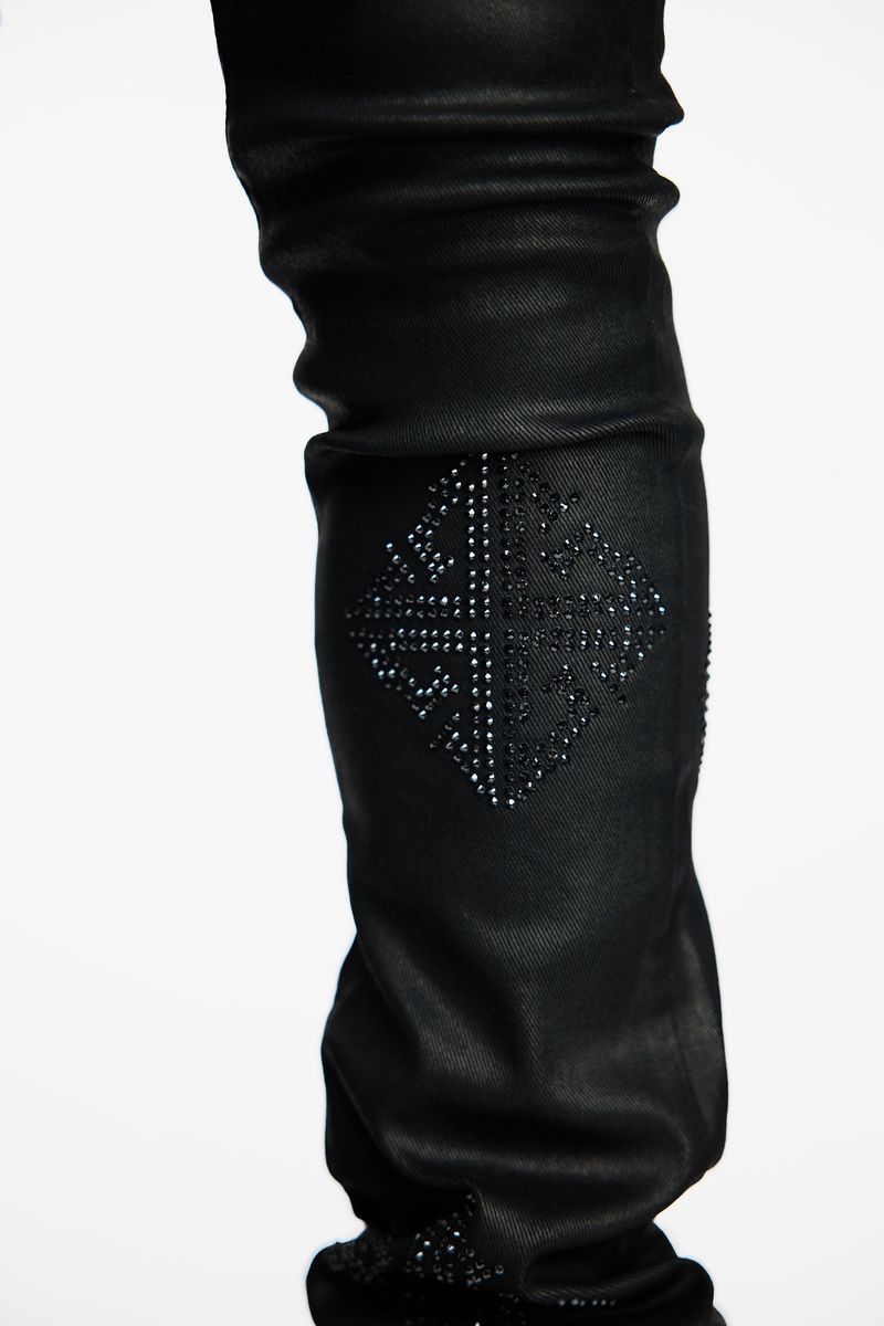 GUAPI Obsidian Black Icon Embellished Denim (Obsidian-Black-Icon-Embellished-Denim) STACKED JEANS