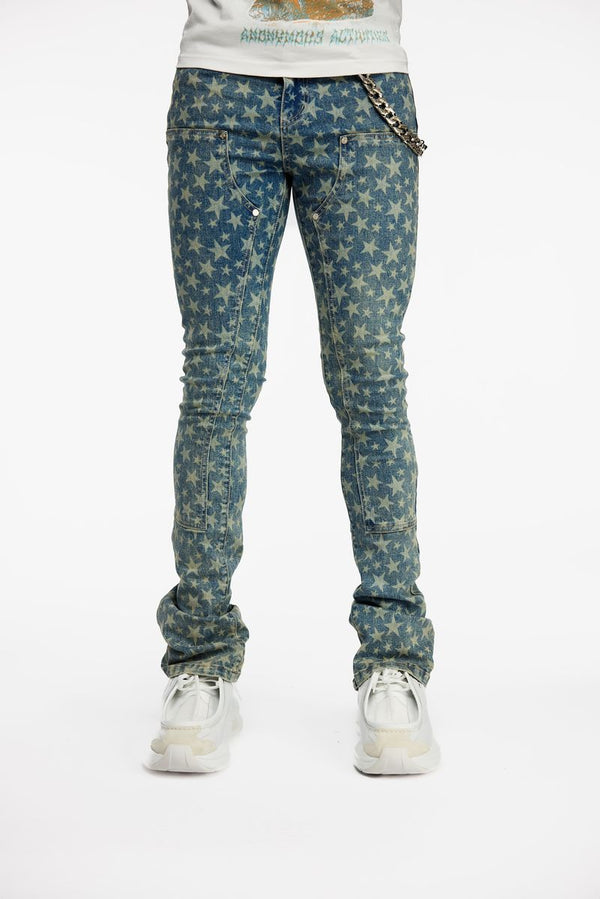 GUAPI  Vintage Blue Laser Stars Denim (Vintage-Blue-Laser-Stars-Denim)STACKED JEANS