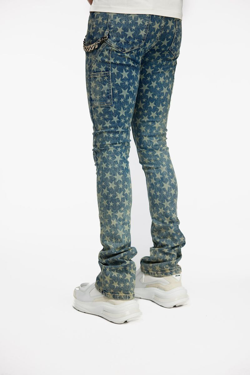 GUAPI  Vintage Blue Laser Stars Denim (Vintage-Blue-Laser-Stars-Denim)STACKED JEANS