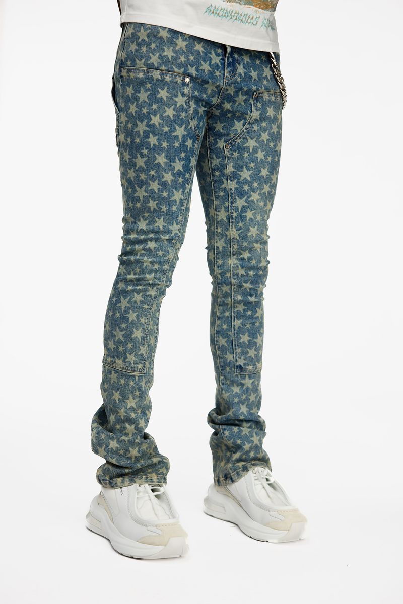 GUAPI  Vintage Blue Laser Stars Denim (Vintage-Blue-Laser-Stars-Denim)STACKED JEANS