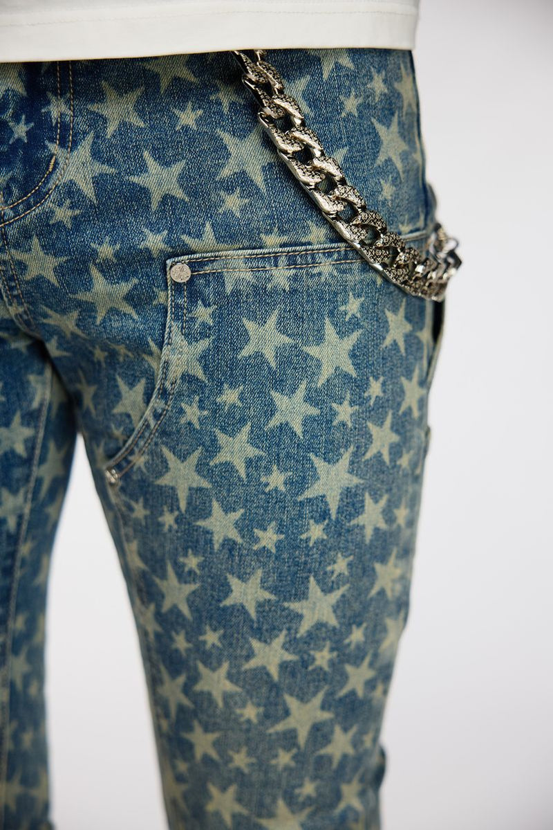 GUAPI  Vintage Blue Laser Stars Denim (Vintage-Blue-Laser-Stars-Denim)STACKED JEANS