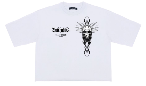 ROKU STUDIO BAD HABITS STUDDED CROPPED WHITE T-SHIRT