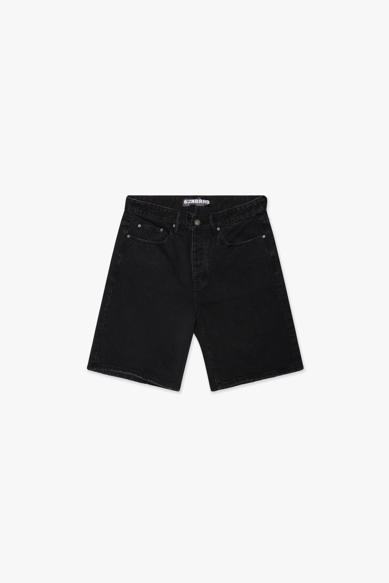 6TH NBRHD "DISTRICT" JET BLACK DENIM SHORTS