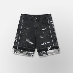 HYDE PARK Camo Patch Striped Denim Short - Black (Camo-Patch-Striped-Denim-Short-Black)