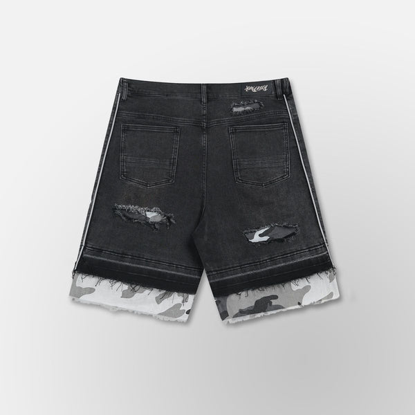 HYDE PARK Camo Patch Striped Denim Short - Black (Camo-Patch-Striped-Denim-Short-Black)