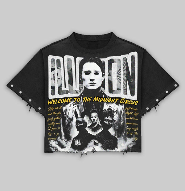 DARK ILLUSIONS MIDNIGHT CIRCUS BLACK CROP T-SHIRT