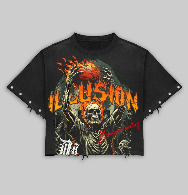 DARK ILLUSIONS Inferno Dunk BLACK CROP T-SHIRT