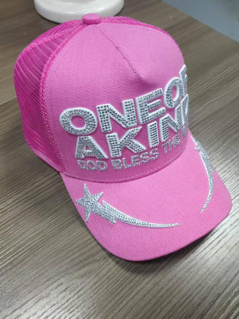 GOLD STAR ONE OF A KIND RHINESTONE PINK TRUCKER HAT