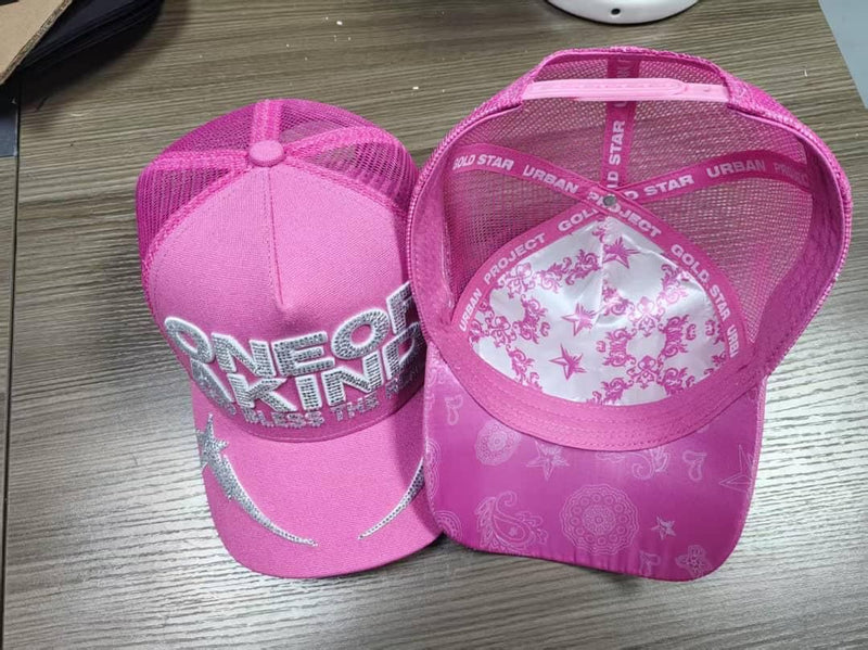 GOLD STAR ONE OF A KIND RHINESTONE PINK TRUCKER HAT