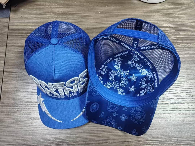 GOLD STAR ONE OF A KIND BLUE RHINESTONE TRUCKER HAT
