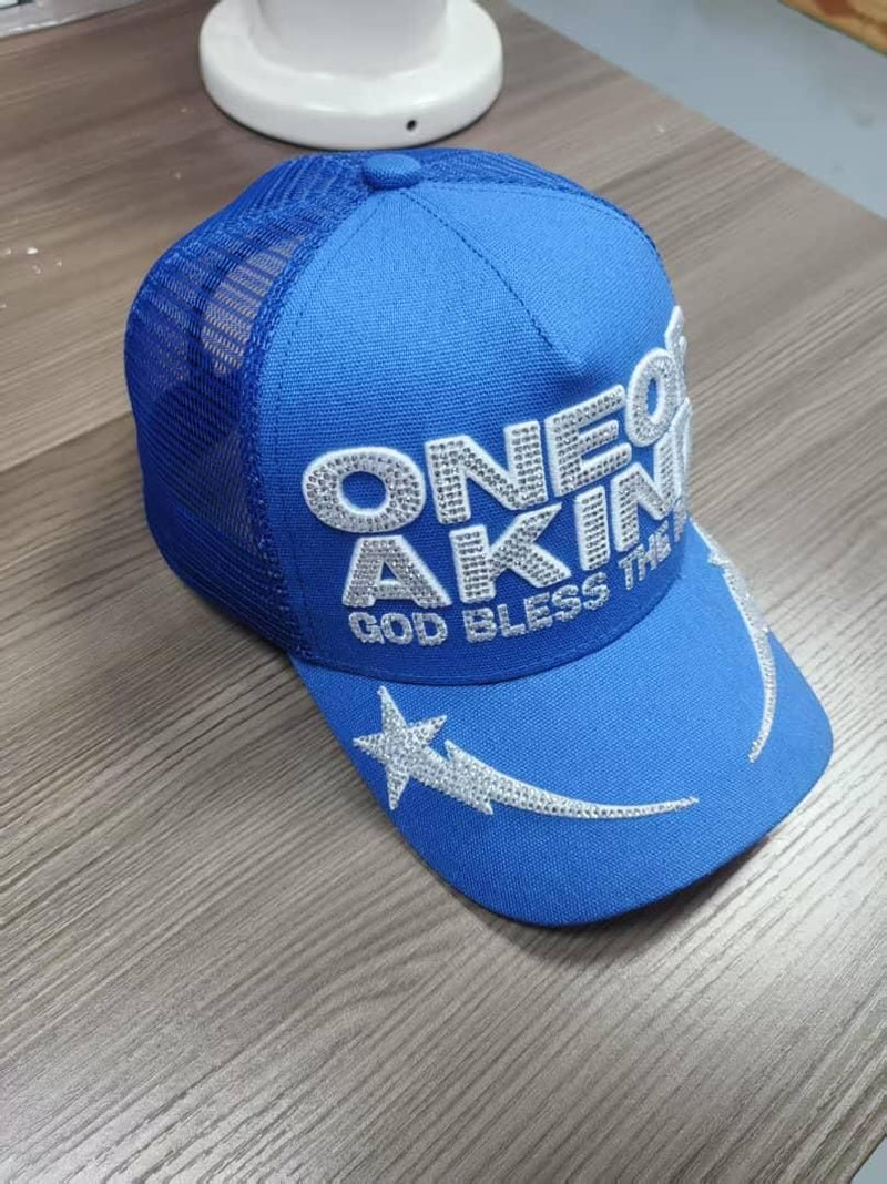 GOLD STAR ONE OF A KIND BLUE RHINESTONE TRUCKER HAT