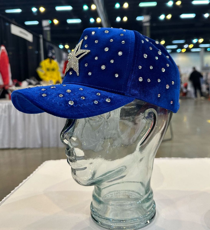 GOLD STAR STAR RHINESTONE BLUE TRUCKER HAT