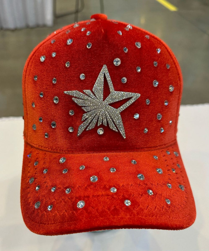 GOLD STAR FIVE POINT STAR RHINESTONE RED TRUCKER HAT