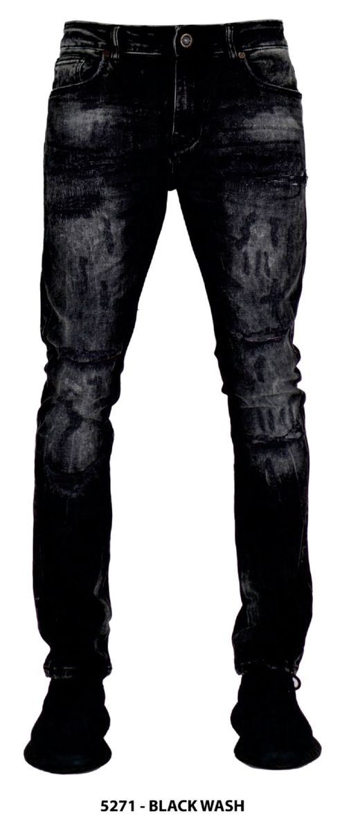FOCUS RIPPED AND REPAIRED EMBRIODERY BLACK WASH DENIM