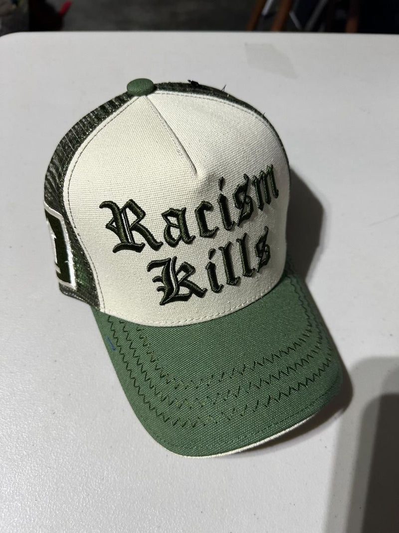 GOLD STAR RACISM KILLS OLIVE GREEN TRUCKER HAT