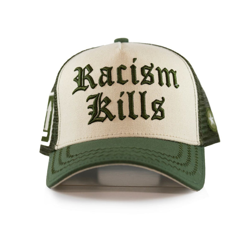 GOLD STAR RACISM KILLS OLIVE GREEN TRUCKER HAT