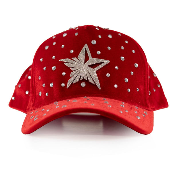 GOLD STAR FIVE POINT STAR RHINESTONE RED TRUCKER HAT