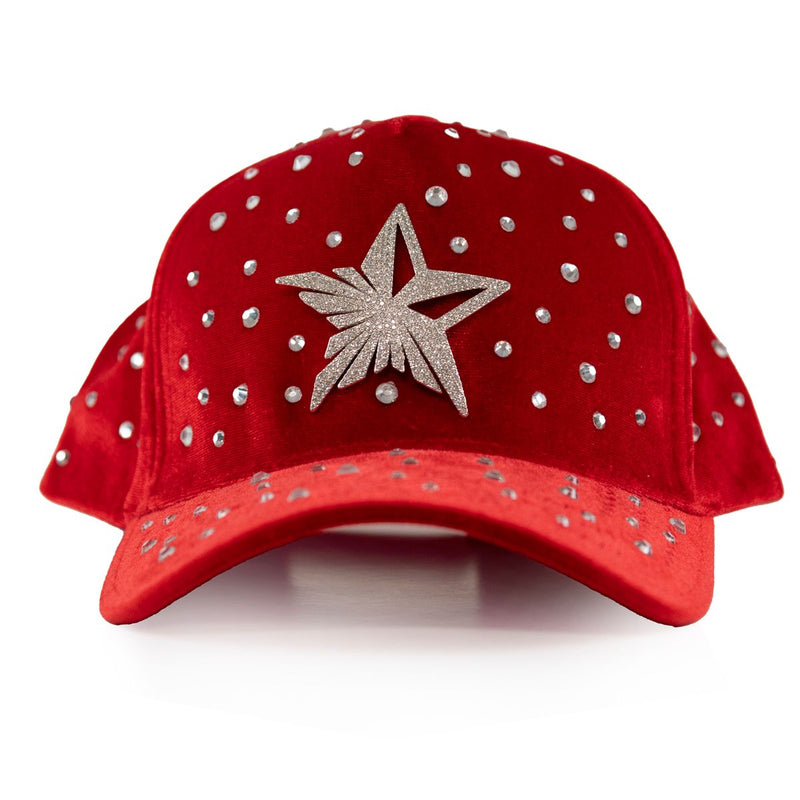 GOLD STAR FIVE POINT STAR RHINESTONE RED TRUCKER HAT