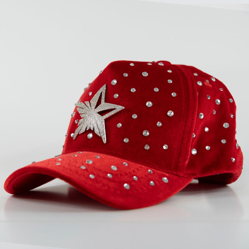 GOLD STAR FIVE POINT STAR RHINESTONE RED TRUCKER HAT