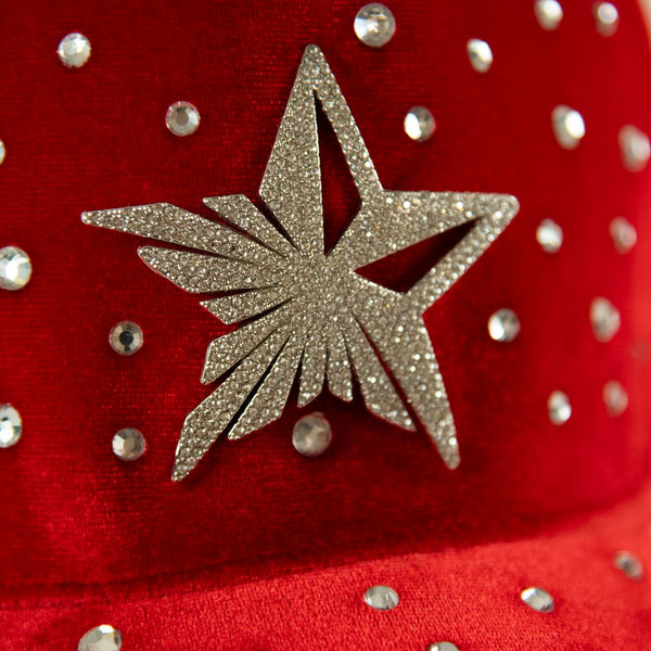 GOLD STAR FIVE POINT STAR RHINESTONE RED TRUCKER HAT