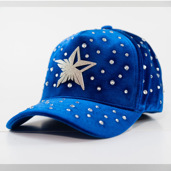 GOLD STAR STAR RHINESTONE BLUE TRUCKER HAT