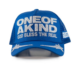 GOLD STAR ONE OF A KIND BLUE RHINESTONE TRUCKER HAT