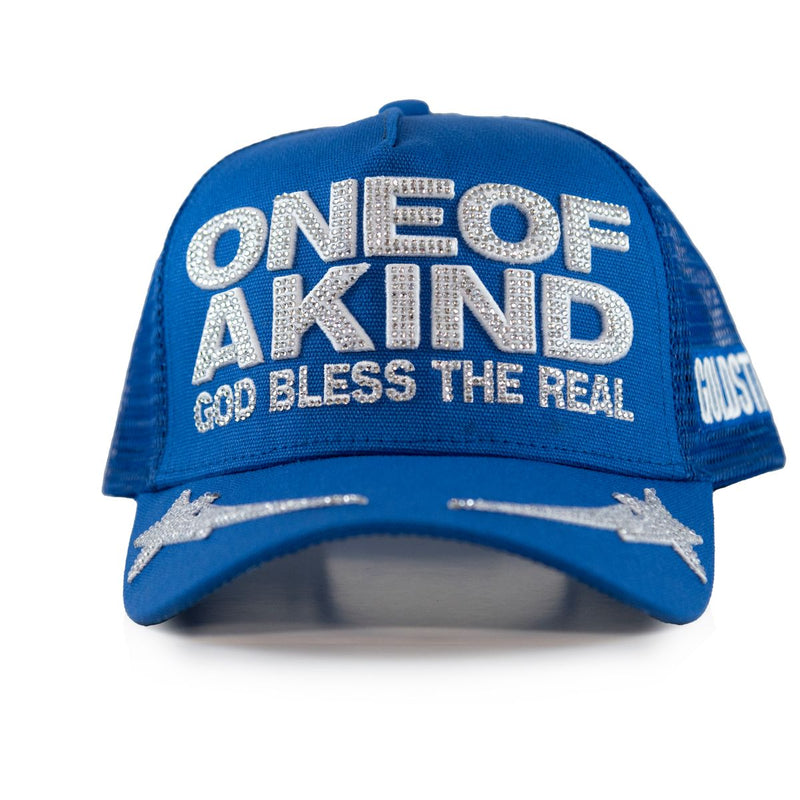GOLD STAR ONE OF A KIND BLUE RHINESTONE TRUCKER HAT