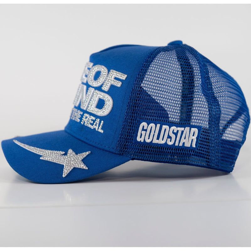 GOLD STAR ONE OF A KIND BLUE RHINESTONE TRUCKER HAT