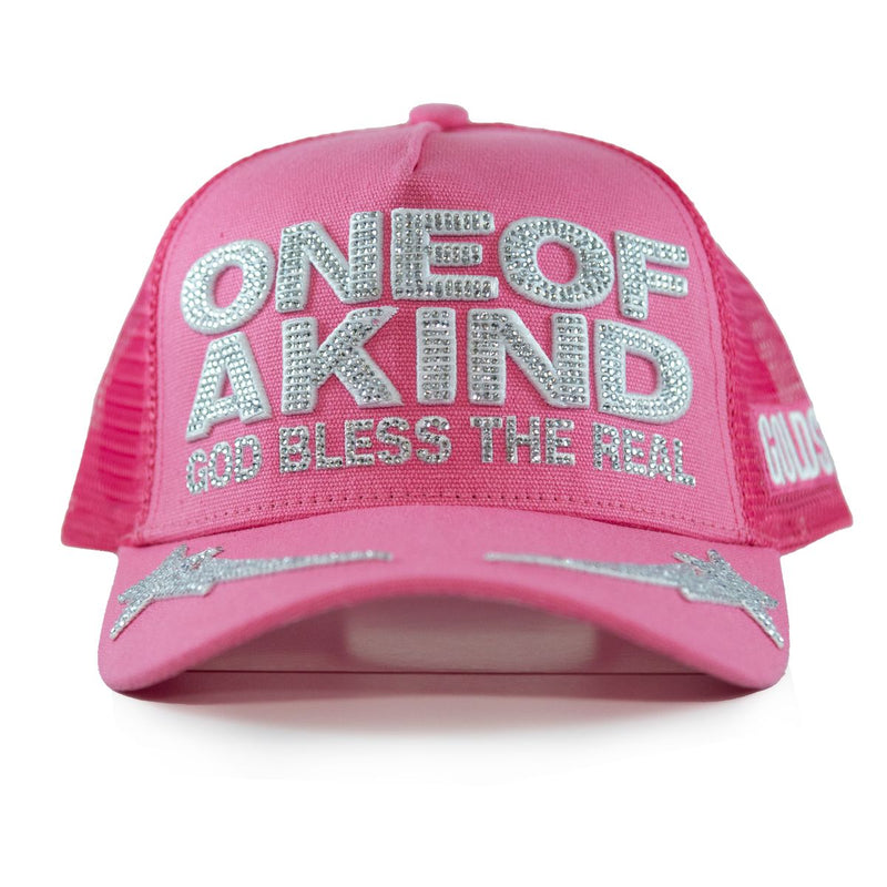 GOLD STAR ONE OF A KIND RHINESTONE PINK TRUCKER HAT