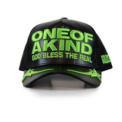 GOLD STAR ONE OF A KIND BLACK AND GREEN TRUCKER HAT