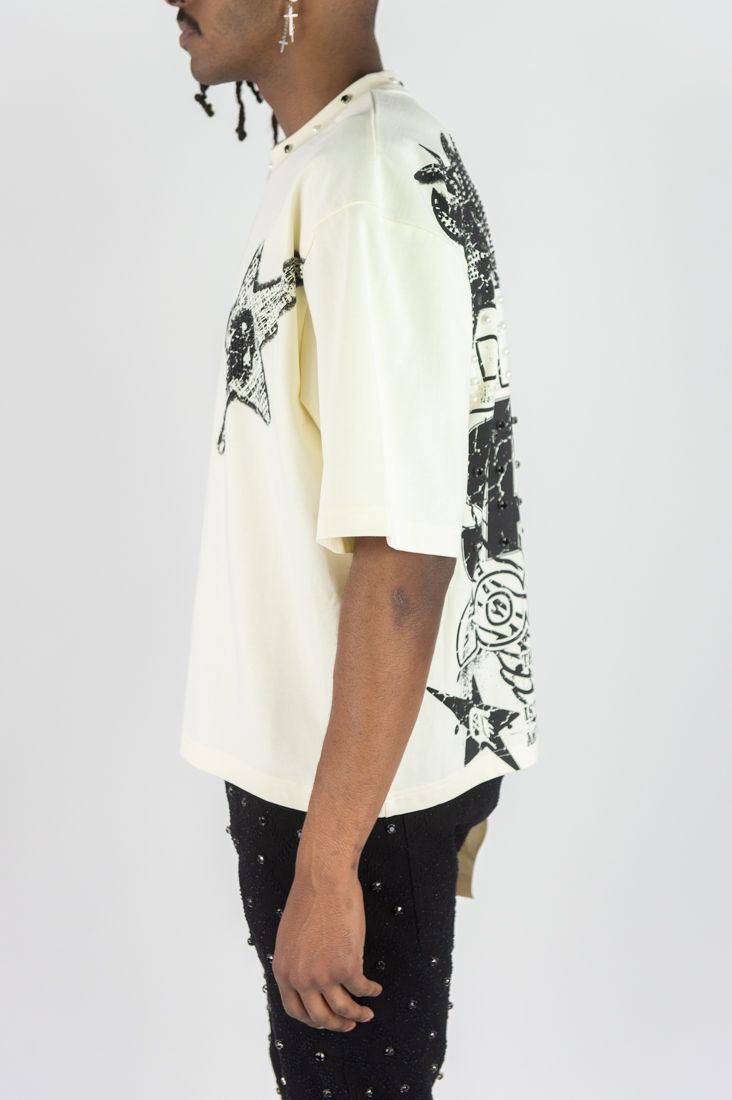 REBEL DENIM SINNER CROP CREAMT-SHIRT