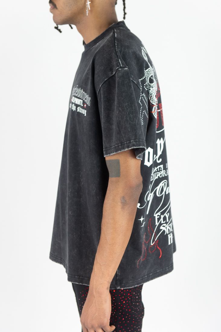 REBEL DENIM FEARLESSNESS BLACK CROP T-SHIRT