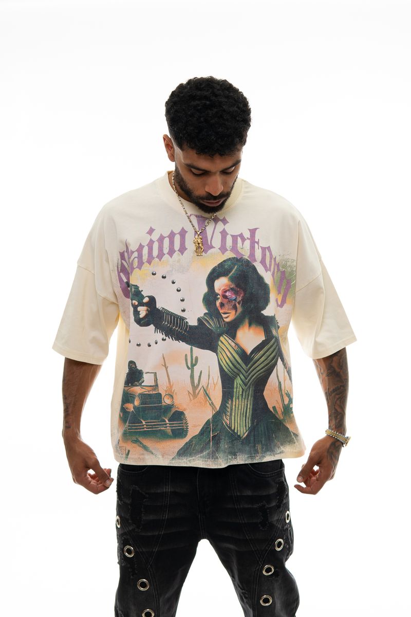 STRAY VICTORY WIDE & CROP NATURAL T-SHIRT