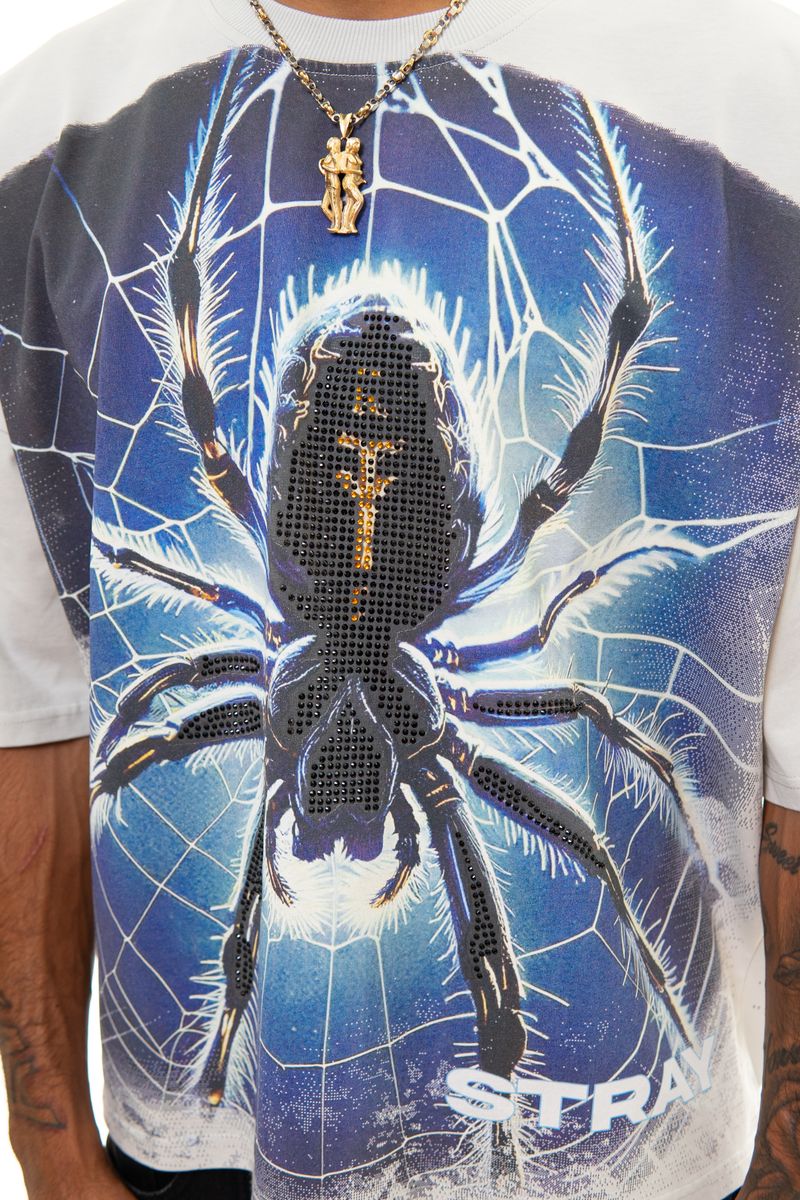 STRAY SPIDER WIDE & CROP LIGHT GREY T-SHIRT