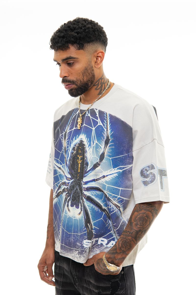STRAY SPIDER WIDE & CROP LIGHT GREY T-SHIRT
