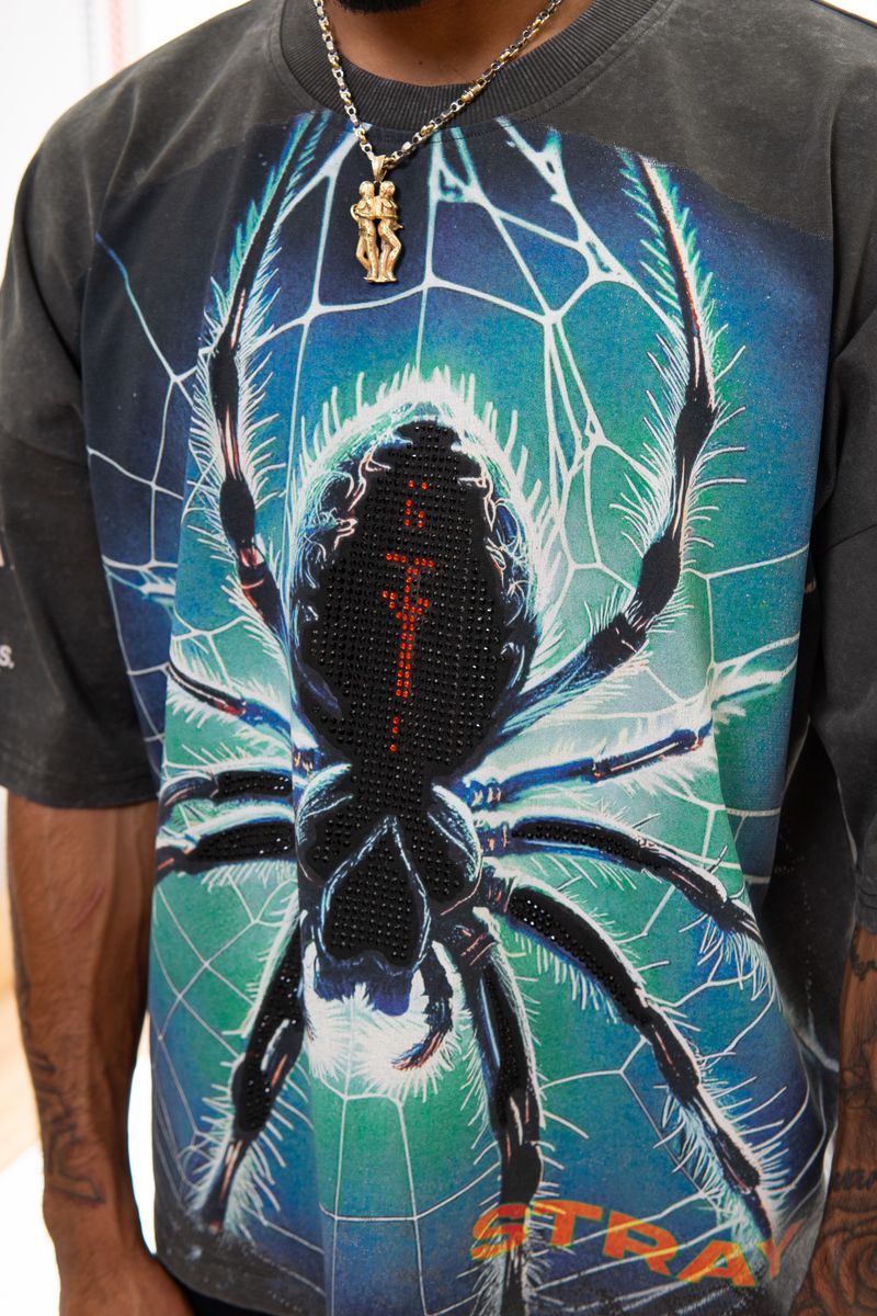 STRAY SPIDER WIDE & CROP CHARCOAL T-SHIRT