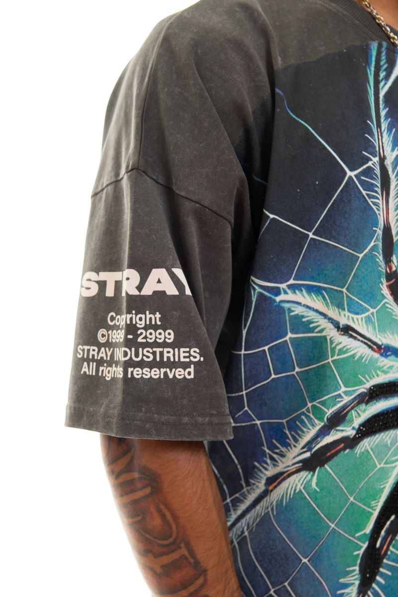STRAY SPIDER WIDE & CROP CHARCOAL T-SHIRT