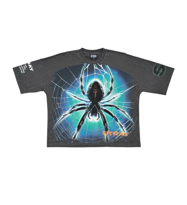 STRAY SPIDER WIDE & CROP CHARCOAL T-SHIRT