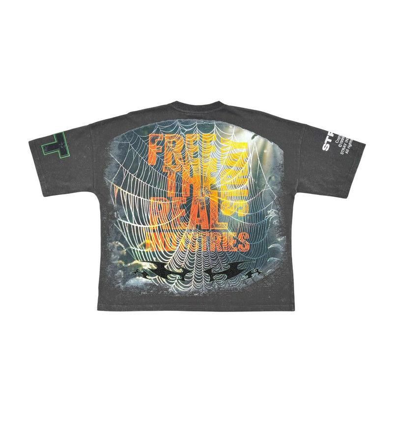 STRAY SPIDER WIDE & CROP CHARCOAL T-SHIRT