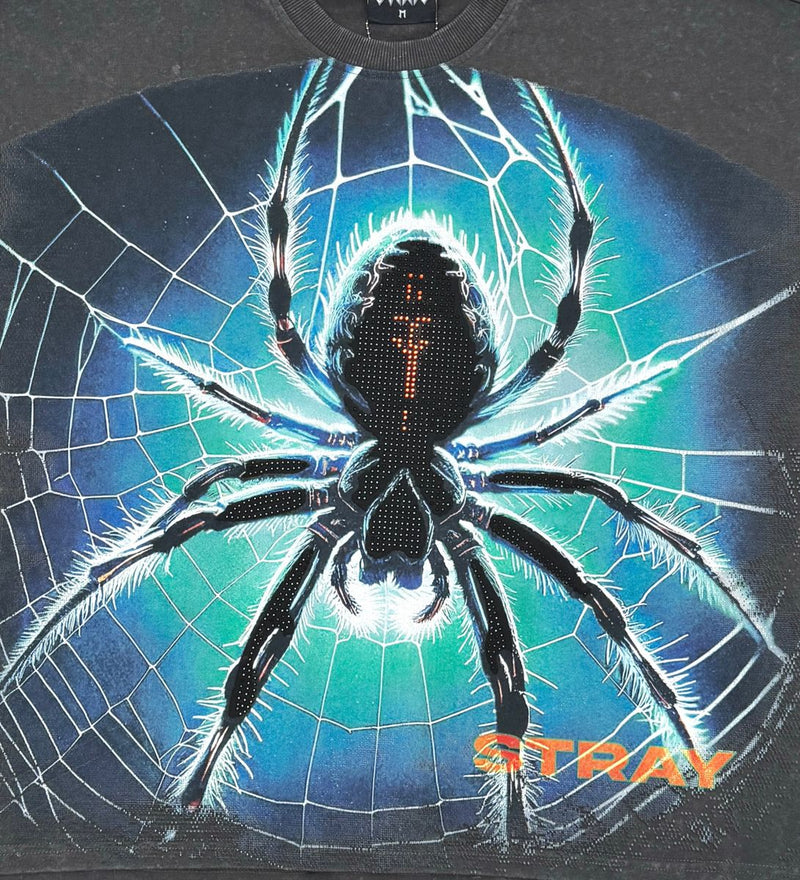 STRAY SPIDER WIDE & CROP CHARCOAL T-SHIRT