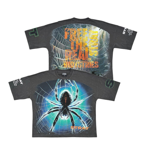 STRAY SPIDER WIDE & CROP CHARCOAL T-SHIRT