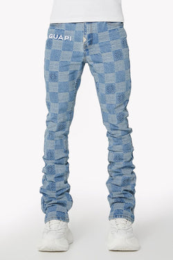 GUAPI Aqua Blue Checkerboard stacked Denim (Aqua-Blue-Checkerboard-Denim)