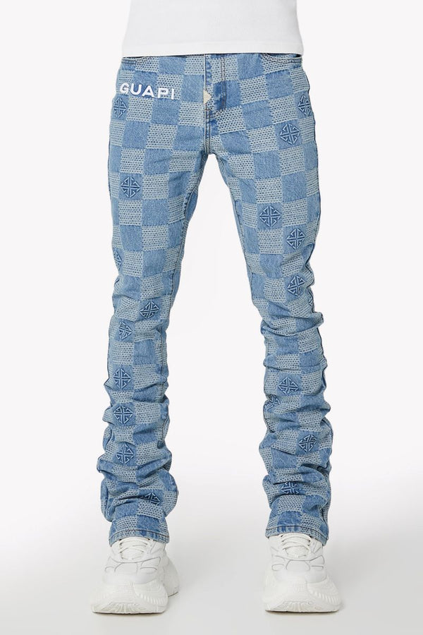 GUAPI Aqua Blue Checkerboard stacked Denim (Aqua-Blue-Checkerboard-Denim)