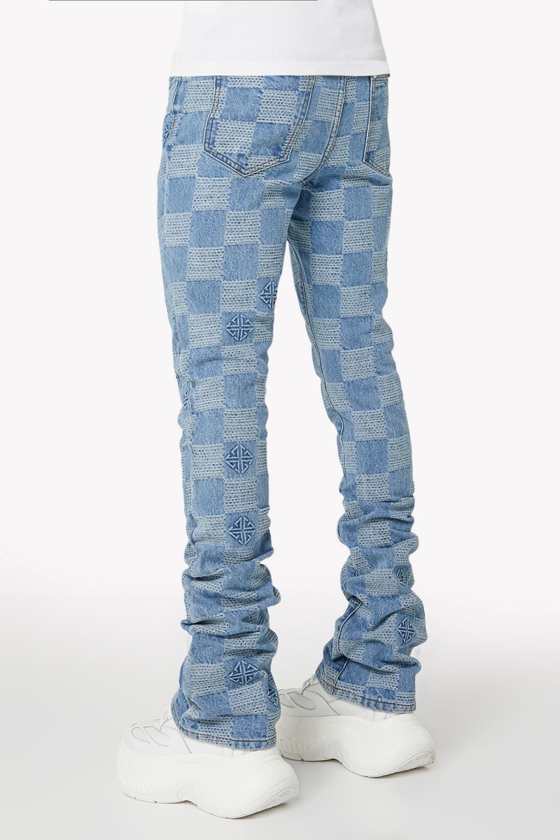 GUAPI Aqua Blue Checkerboard stacked Denim (Aqua-Blue-Checkerboard-Denim)