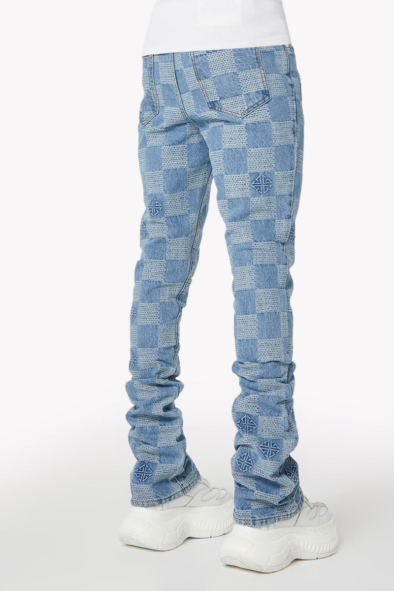 GUAPI Aqua Blue Checkerboard stacked Denim (Aqua-Blue-Checkerboard-Denim)