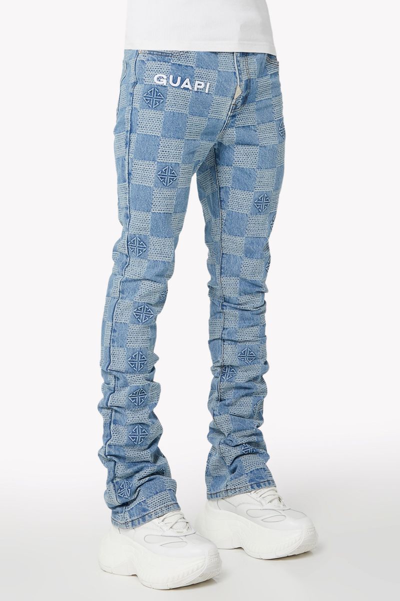 GUAPI Aqua Blue Checkerboard stacked Denim (Aqua-Blue-Checkerboard-Denim)